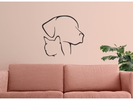 Samolepka na stenu - Pes a mačka