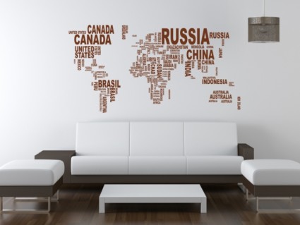 Samolepky na stenu - Mapa sveta zo slov